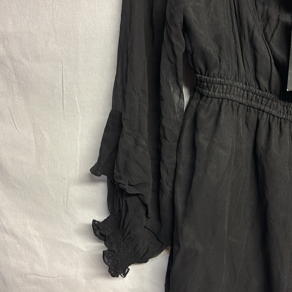 NWT GUESS BY MARCIANO Black Babydoll Mock Neck Sheer Ruffle Sleeve Silk Size M - Picture 7 of 10